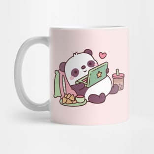 Cute Panda Chillin with Anime Chips and Bubble Tea Mug